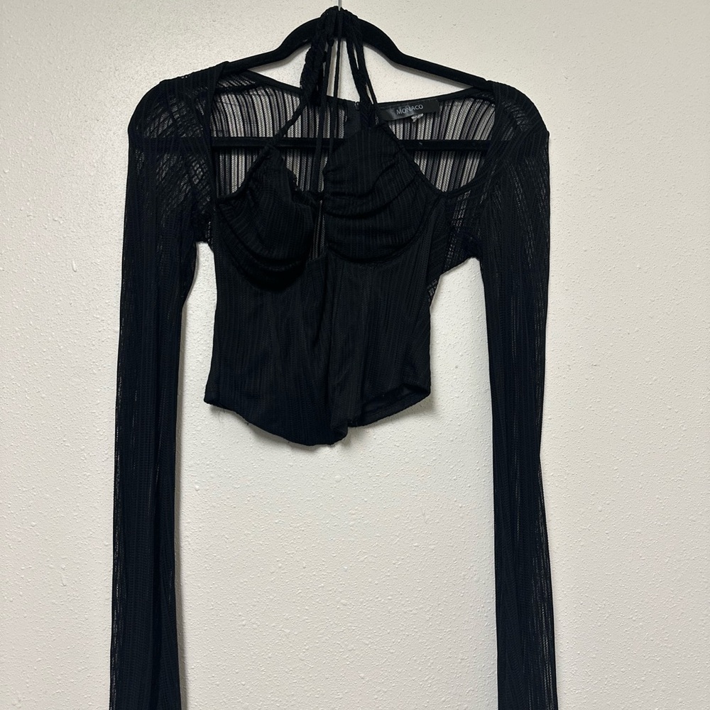 Monaco Black Sheer Long Sleeve Blouse